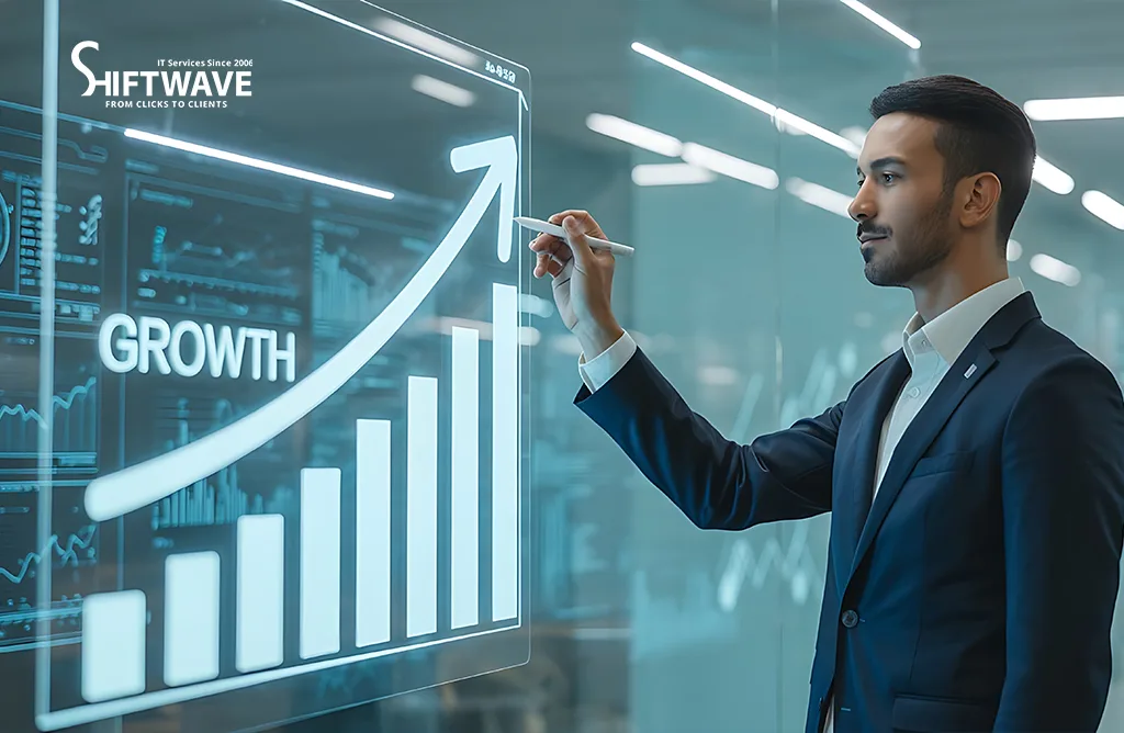 Professional Analyzing Website Growth and Performance Metrics on a Digital Dashboard