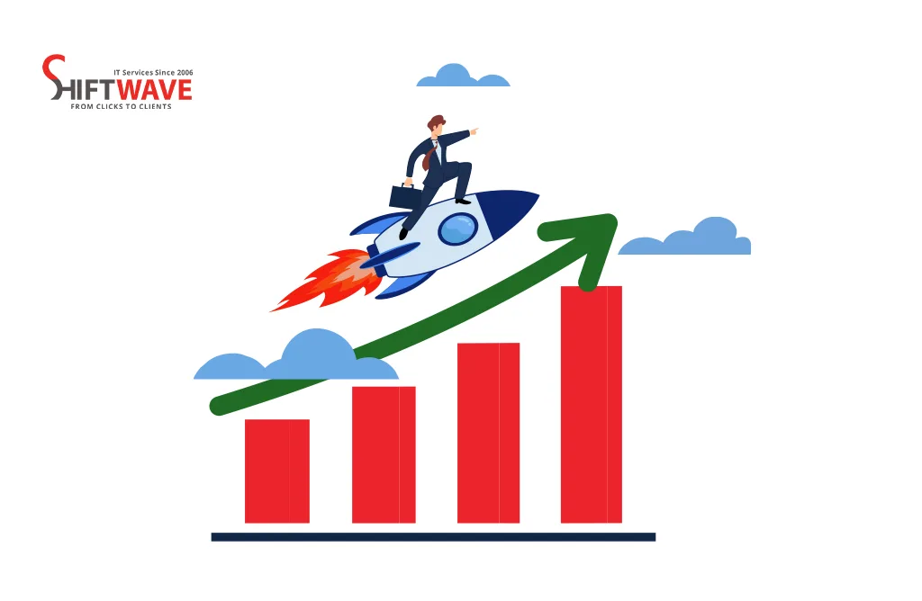 Business Growth with Rocket and Rising Chart Showing Marketing Success