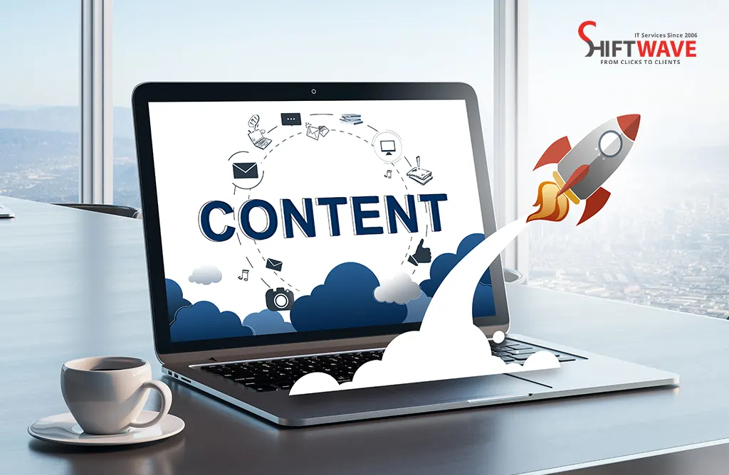 Content Marketing with Laptop and Growth Rocket