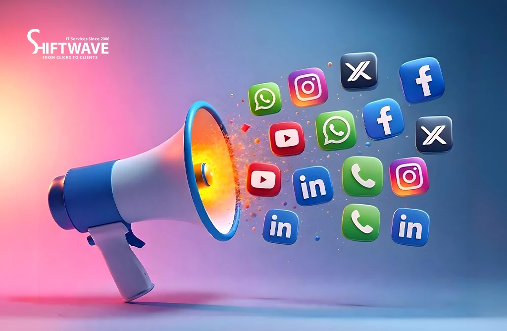 Digital Marketing Megaphone with Social Media Icons