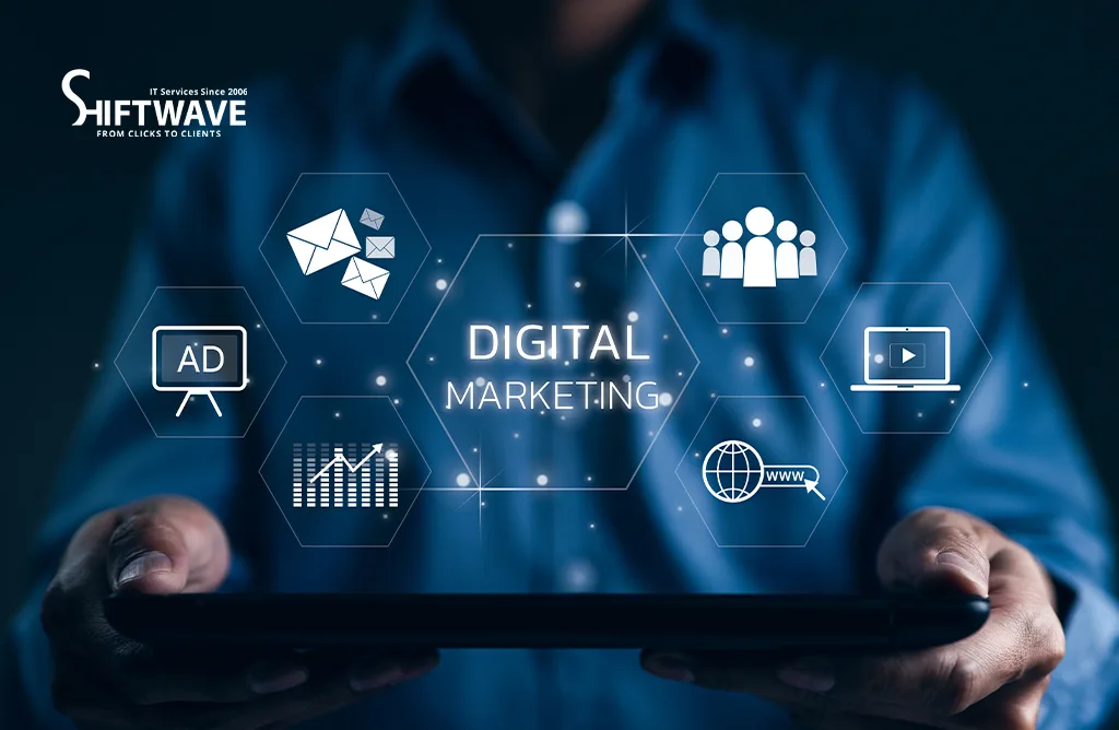 Digital Marketing Strategy With Ads, Email, and Analytics Growth Icons