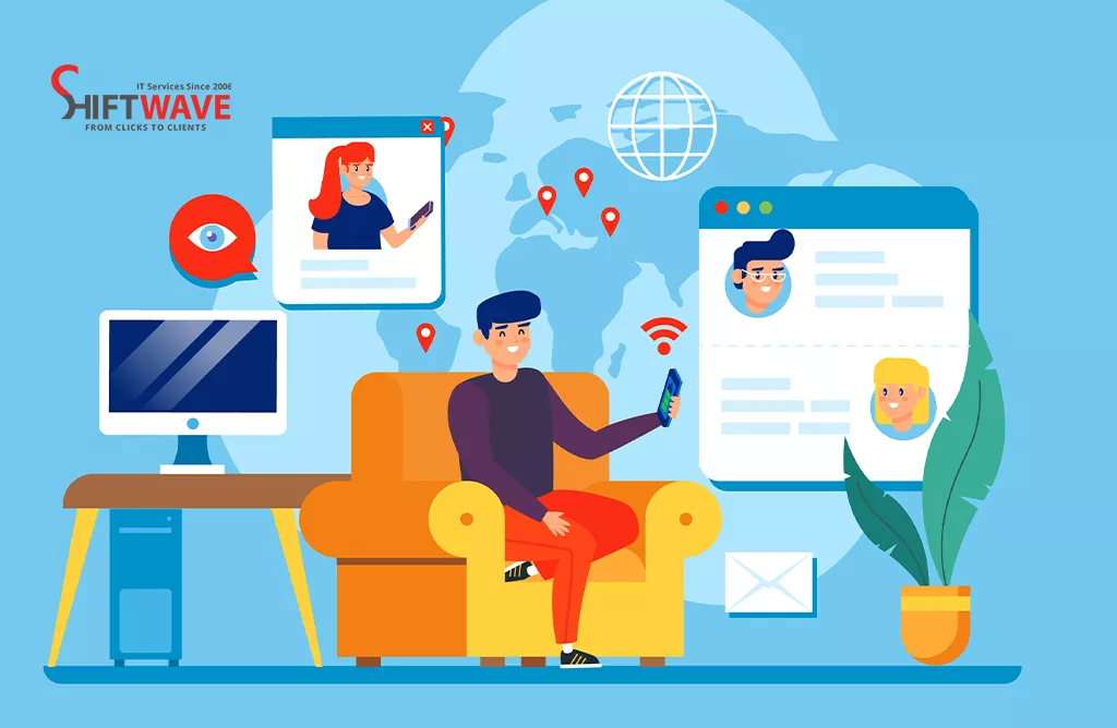 Digital Customer Engagement Illustration for Online Marketing Services.