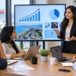 Digital marketing team discussing local market growth and marketing performance