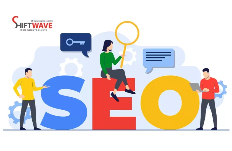 SEO Concept With Marketers Analyzing Search Engine Optimization And Online Visibility