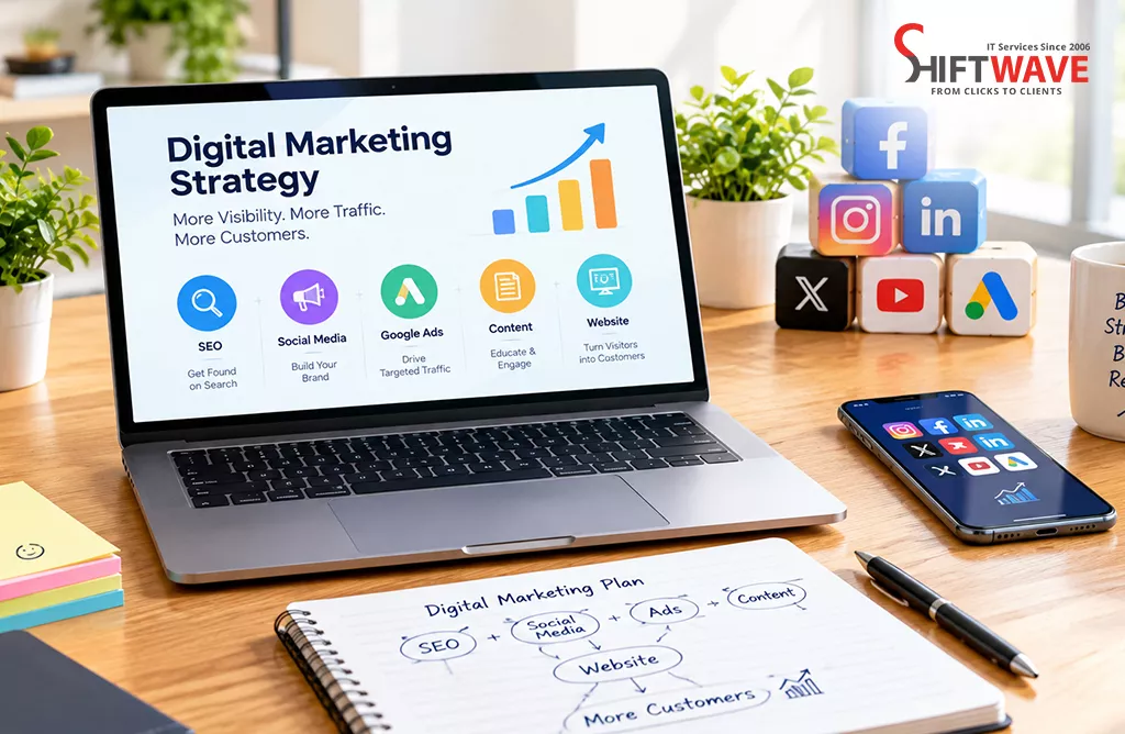 Shiftwave Digital Marketing Services Including SEO, Social Media, Google Ads, Content Marketing, and Website Design.